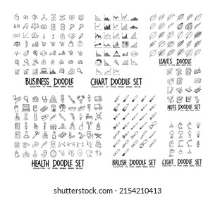 Doodle Vector collection of Business, Chart, Leaves, Health, Note, Brush and Light.
