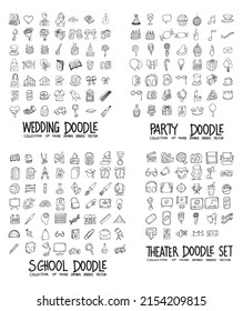 Doodle Vector collection of Wedding, Party, School and Theater.