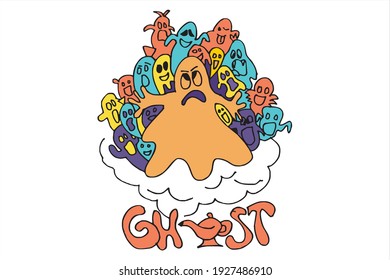 Doodle Vector color Illustration Ghost
