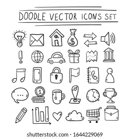Doodle vector communication simple icons set