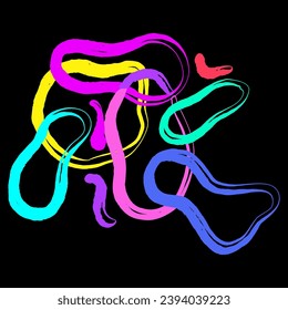 Doodle Vector composition in Vibrant, saturated neon colors. hand drawn squiggle organic shapes. Scribble twiddle modern print