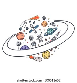 Doodle vector concept. Hand drawn space illustrations.
