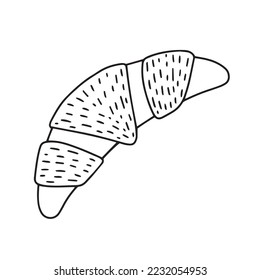 Doodle vector croissant illustration. Hand drawn cute croissant isolated