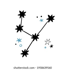 doodle vector cute constellation isolated on white background. hand drawn stars. kids t shirt design
