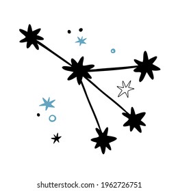 doodle vector linda constelación aislada en fondo blanco. estrellas dibujadas a mano. diseño de camisetas para niños