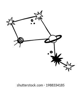 doodle vector cute constellation isolated on white background. hand drawn stars. kids t shirt design