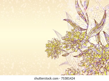 doodle vector cute grungy background with flowers