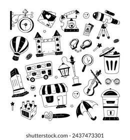 A doodle vector depicting various elements of british culture 