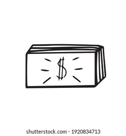 Doodle vector dollar banknotes, money exchange, salary, profit, economic, currency. Black and white simple hand drawn icon.