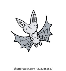 Doodle vector drawing of bat. Perfect for cards, stickers and prints. Hand drawn illustration for decor and design.