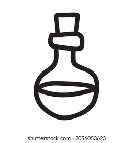 Doodle vector drawing of bottle with a magic potion. Perfect for cards, stickers and prints. Hand drawn illustration for decor and design.