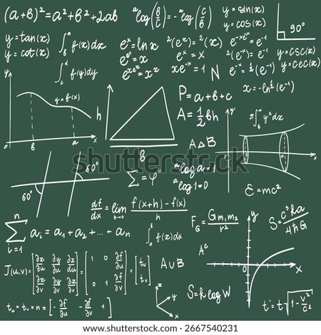 Doodle vector drawing of scientific formulas on a school board