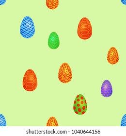doodle vector easter eggs chaotic seamless pattern