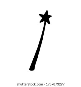Doodle vector elements about magic wand. Hand drawn illustration with esoteric symbols. Isolated on white backdrop.
