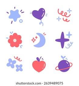Doodle vector elements for decoration. Isolates set of flowers, hearts , stars and other illustrations