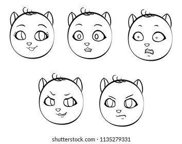 Doodle vector emoji - set of cartoon emotions