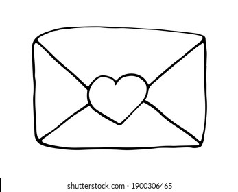 Doodle vector envelope with big heart in centre.