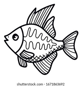 Doodle vector fish black and white isolated icon