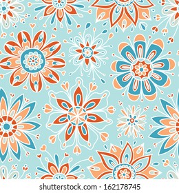 doodle vector floral seamless wallpaper background pattern light blue