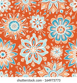 doodle vector floral seamless wallpaper background pattern dark orange