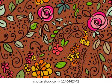 doodle vector flower seamless pattern