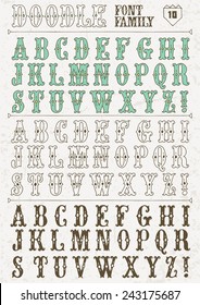 Doodle vector font family 10. Alphabet.