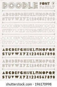 Doodle vector font family 2. Alphabet. 