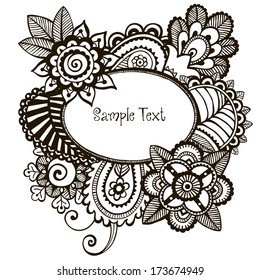 Doodle vector frame with floral design elements.  EPS 8 vector illustration.