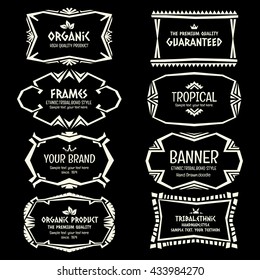 Doodle vector frame set.Ethnic Tribal  style frame collection in monochrome.