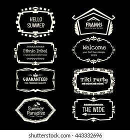 Doodle vector frame set.Ethnic Tribal style frame collection in monochrome.