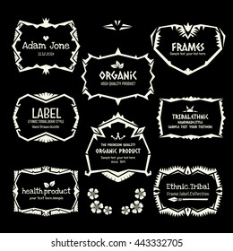 Doodle vector frame set.Ethnic Tribal style frame collection in monochrome.
