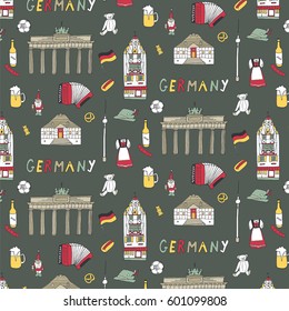 Doodle vector Germany travel landmarks pattern.