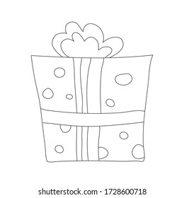 Doodle vector gift box line icon isolated on white background. Hand drawn sign. 