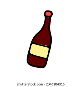 Botella de vidrio vector Doodle con prosecco, champán. Bebida de celebración aislada de fondo blanco. Vino para la decoración festiva, Año Nuevo, Navidad, Cumpleaños, San Valentín Ilustración