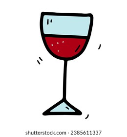 Doodle vector Glass for wine, prosecco, champagne. Celebratory drink on white background. Wineglass for the festive decoration, New Year, Merry Christmas holiday, Birthday, Valentines Day illustration