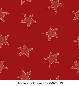 Estrella de oro vector Doodle con tira. Patrón sin soldadura para textiles, papel de envolvimiento, tela, papel pintado