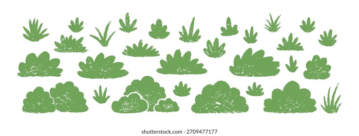 Hierba de Vector Doodle con textura de crayón, pastel o tiza. Vector orgánico dibujado a mano ilustración sobre un fondo blanco. 