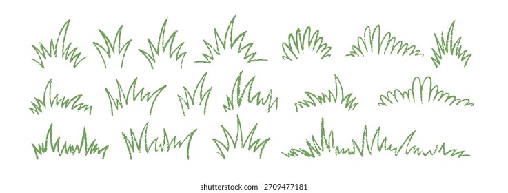 Doodle vector grass with crayon, pastel or chalk texture. Organic vector hand drawn green illustration on a white background. 