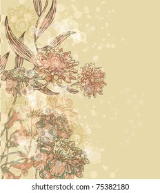 doodle vector grungy cute background with flowers