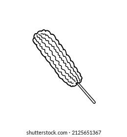 Doodle vector hand drawn antistatic fluffy duster for housecleaning. Dust removal, household tools, feather duster. Design element for typography and digital use.