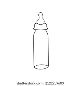 Doodle Vector Hand Drawn Baby Feeding Bottle. Newborn Baby Supplies, Breast Feeding, Lactation, Artificial Feeding, Nursery. Design Element Isolated For Typography And Digital Use.