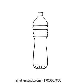 Doodle vector hand drawn black and white icon plastic bottle of still mineral water. Graphic simple clip art beverage for hydration and healthcare 