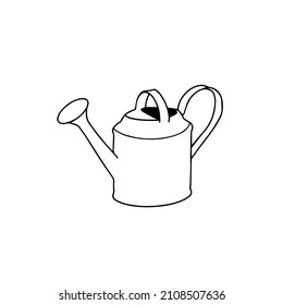 Doodle vector hand drawn cute stainless watering can. Gardening, spring, houseplants, growth, botanical, flowerpot. Design element for typography and digital use.