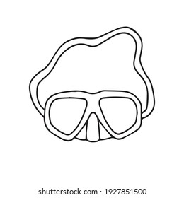Doodle vector hand drawn diving snorkelling swimming mask. Summer item isolated, tourist activity, sea equipment, vacation, water sport. EPS 10 isolated typography and digital use.