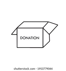 Doodle vector hand drawn donation box. Charity, food and clothes donation. Support, humanitarian help, volunteer work. Icon for typography and digital use.