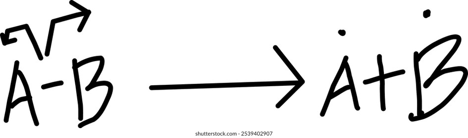 Doodle-Vektor handgezeichnete homotische Spaltung kovalenter Bindungen. Physiksymbole