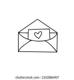 Doodle vector hand drawn love letter. 14 February, saint Valentine’s Day, envelope with letter, mailing, declaration of love,message, wedding invitations. Design element for typography and digital use