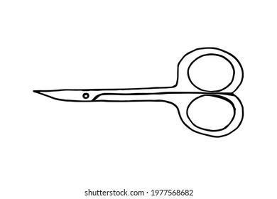 Doodle vector hand drawn manicure scissors. Hand and nail care. Vector illustration isolated on white background. Beauty procedure, sterile, work place, fingernail, manicure tools.