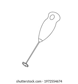 Doodle vector hand drawn milk frother. Whipped milk, cappuccino, milk foam, electric, coffee shop, mixer. Design element isolated for typography and digital use.