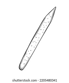 Doodle vector hand drawn nail file. Nail studio, gel varnish polish, beauty procedure, sterile, work place, fingernail, manicure tools. Isolated design element for typography and digital use.